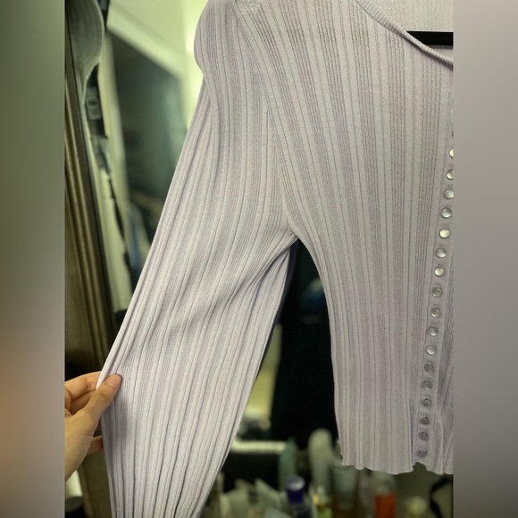 MANGO Ribbed Viscose Balloon Sleeve button Cardigan in purple - Picture 6 of 10